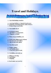 English worksheet: Travel and holidays