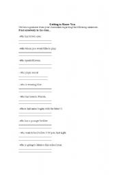 English worksheet: Getting to Know You 