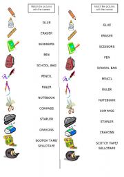 English Worksheet: School objects Read and Match