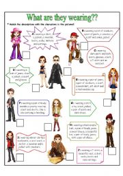 English Worksheet: Clothes & Wearing & Adjectives & Singular - Plural / LOGIC QUIZ