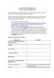 English Worksheet: Debate Expressions: A Concordancing Exercise