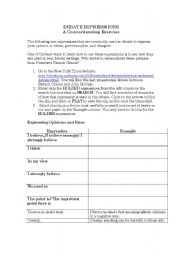 English worksheet: Debate Expressions: A Concordancing Exercise