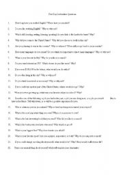 English Worksheet: 1st Day Icebreaker Questions