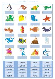 English Worksheet: Sea Animals Cut and Paste