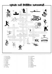 SPORTS AND HOBBIES CROSSWORD black&white printer-friendly