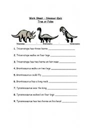 English worksheet: Dinosaur Quiz 