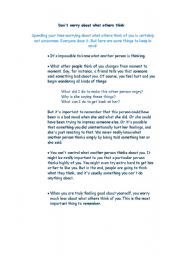 English Worksheet: Dont worry about what others think