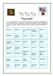 English Worksheet: Tic Tac Toe - Present Simple