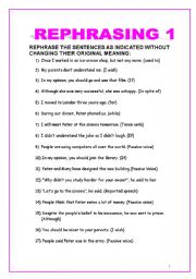 English Worksheet: rephrasing 1