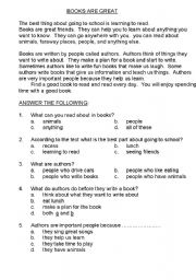 English Worksheet: BOOKS  ARE  GREAT - BEGINNER COMPREHENSION