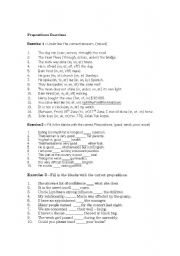 English Worksheet: Prepositions Exercises