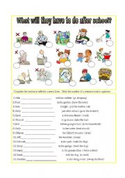 English Worksheet: What will they have to do after school?