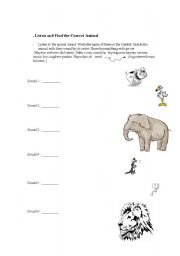 English Worksheet: match the Animals  and sounds - Litening Activity 
