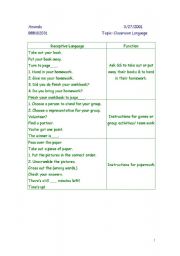 English Worksheet: classroom language