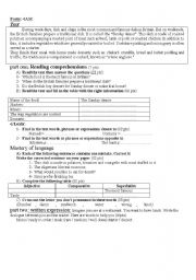 English Worksheet: test for 4th grade 