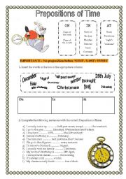 English Worksheet: ON, IN, AT: Prepositions of Time