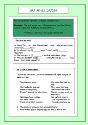 English Worksheet: So and Such