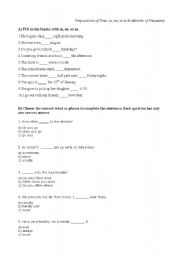 English worksheet: prepositions of time worksheet