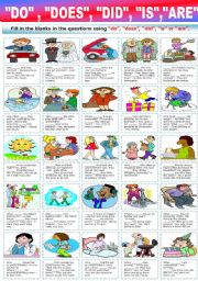 English Worksheet: DO - DOES - DID- IS- ARE