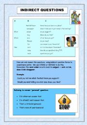 English Worksheet: Indirect Questions