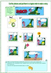 English Worksheet: Creating a story after putting pictures in order