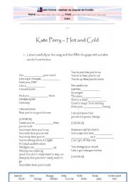 English Worksheet: Kate Perry - Hot and cold