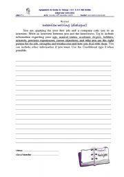 English worksheet: Interview writing (dialogue)