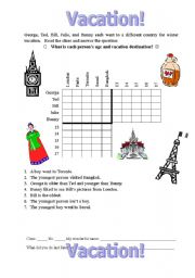 English Worksheet: Vacation Logic Puzzle