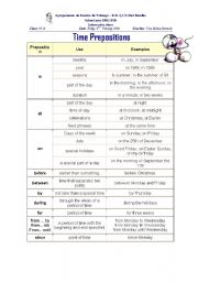 English Worksheet: Time prepositions
