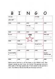 English Worksheet: Get to know you BINGO basic courses