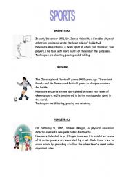 English Worksheet: SPORTS:SOCCER,BASKETBALL,VOLEYBALL