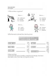 English worksheet: review - kids jobs /colors/ have