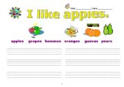 English worksheet: I like + fruit