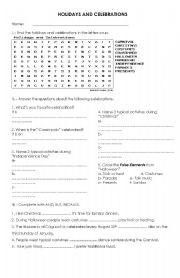 English Worksheet: Holidays and Celebrations Guide