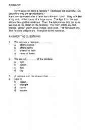 English Worksheet: RAINBOW - THE 3rd  LOVELY COMPREHENSION FOR YOUNG READERS