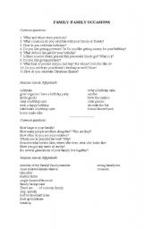 English worksheet: family occasions
