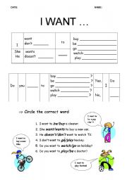 English Worksheet: I want...