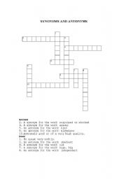 English Worksheet: SYNONYMS AND ANTONYMS PUZZLE