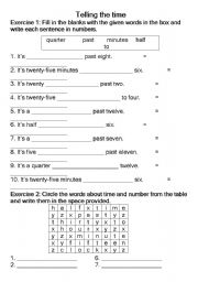 English worksheet: Telling the time