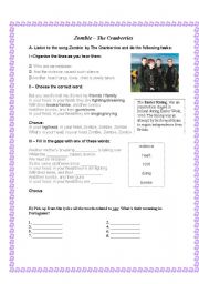 English Worksheet: Zombie by The Cranberries