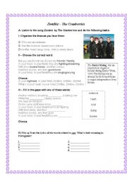 Zombie Lyrics by The Cranberries - ESL worksheet by jonnyc81