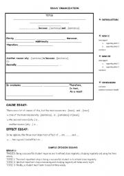 English Worksheet: cause and effect essay organization