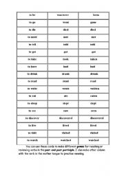 English worksheet: Vebs tense list for matching and memory games.