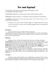 English Worksheet: For and Agaisnt Essay