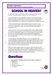 English Worksheet: Reading passage: School in heaven?