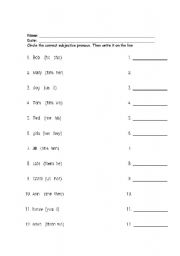 English Worksheet: Subjective Pronouns