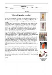 English Worksheet: English test on fashion