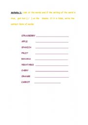 English worksheet: Fruits and Vegetables