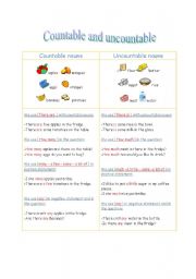 English Worksheet: Countables and uncountables