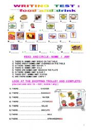 English Worksheet: A WRITING TEST : food and drink